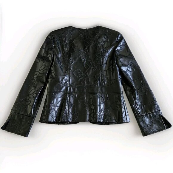 Joseph Ribkoff Jacket Womens 8 Black Faux Leather Sequin Embroidery Whimsigoth - Picture 15 of 16
